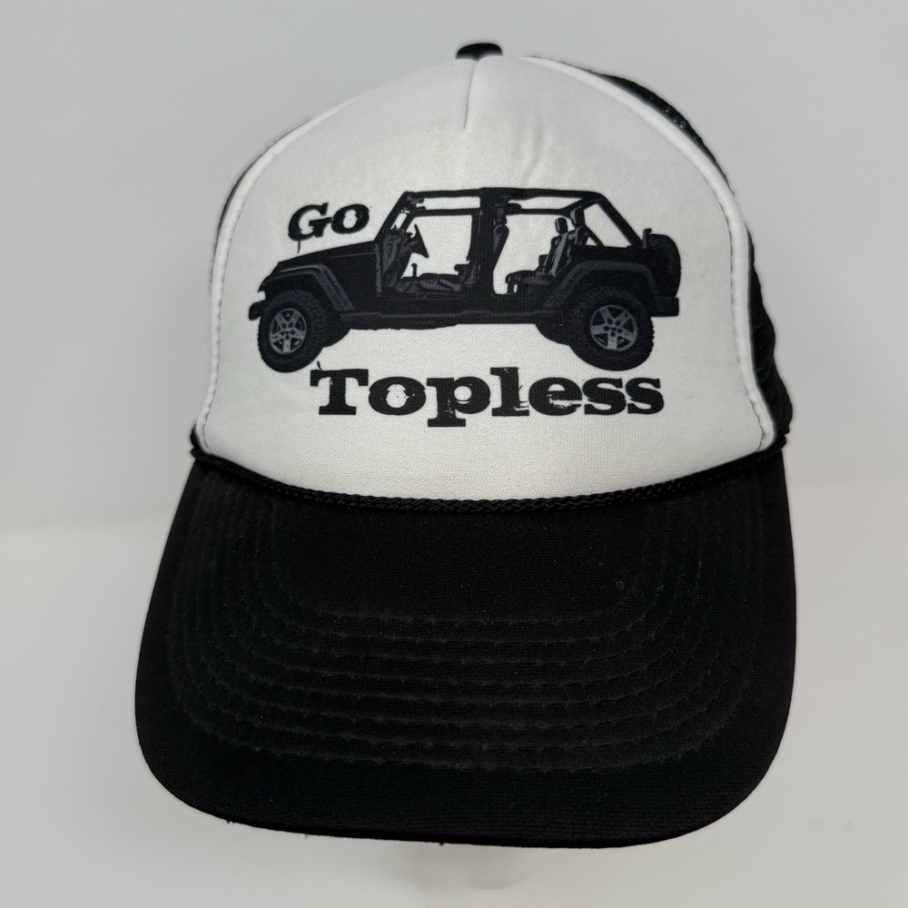 Go Topless Jeep Trucker Hat Cap Adjustable Snapback Black on a Otto Brand Hat